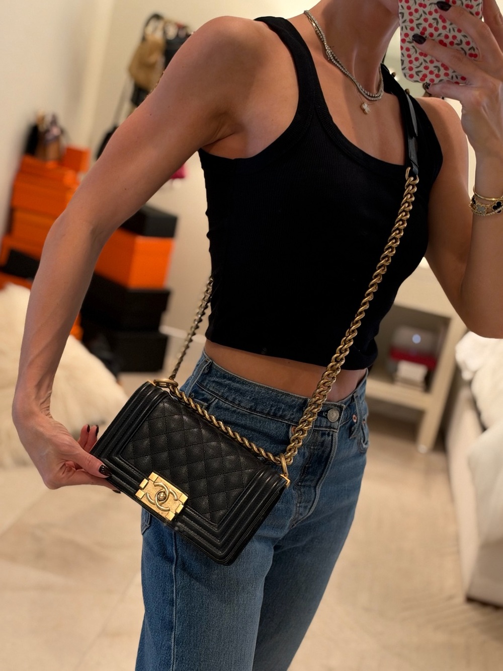 CHANEL Black Quilted Boy Crossbody with Gold Hardware - Picture 10 of 11
